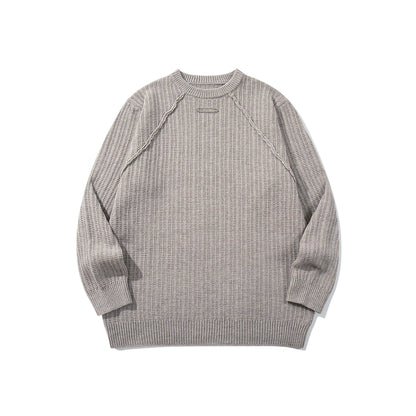 Unisex Structured Waffle Knit Crew Neck Sweater with Raglan Sleeves and Metal Logo EVA-US