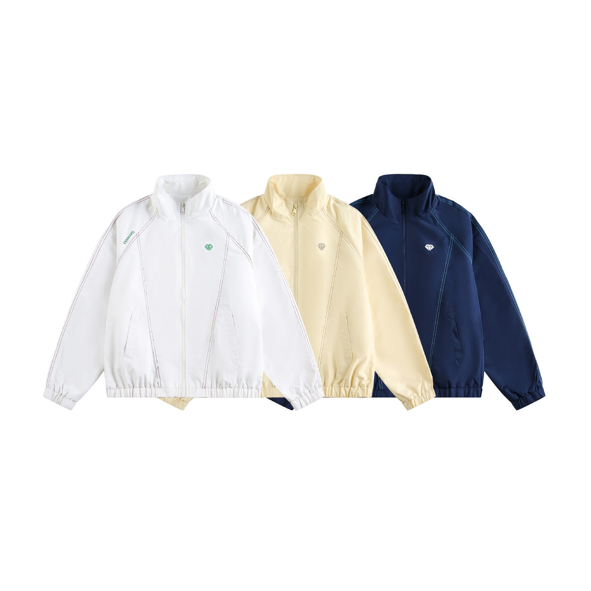Unisex sporty lightweight training jacket with stand-up collar, contrast stitching, and elastic hem EVA-US