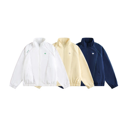 Unisex sporty lightweight training jacket with stand-up collar, contrast stitching, and elastic hem EVA-US