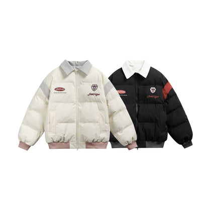 Women's short padded blouson jacket with contrasting collar and embroidery details EVA-US