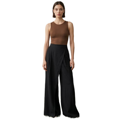 Women High-Waist Wrap Palazzo Pants with Wide Leg and Flowing Linen Look EVA-US