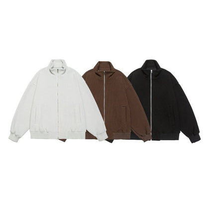Unisex chunky knit boxy zip jacket with stand-up collar and ribbed cuffs EVA-US