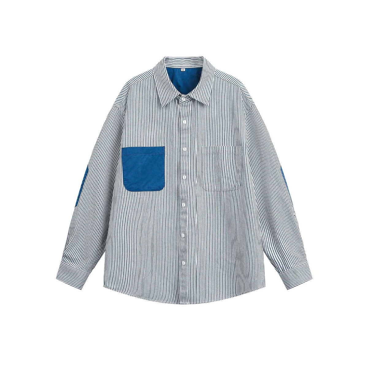 Unisex Oversize Stripe Shirt with Contrasting Chest Pocket and Kent Collar EVA-US