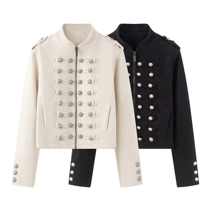 Women's short military-inspired jacket with decorative button plackets EVA-US