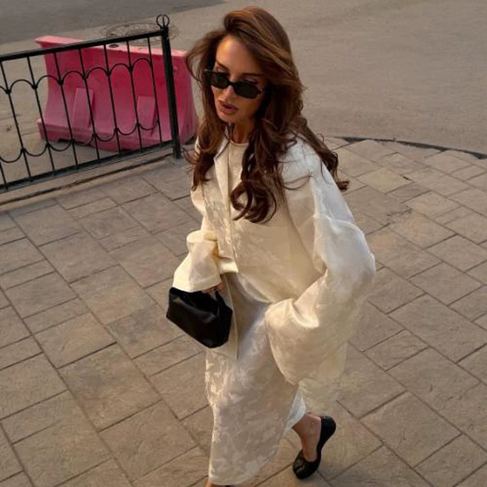 Women's Oversized Silk Look Blouson Coat with Wide Lapels and Boxy Silhouette EVA-US