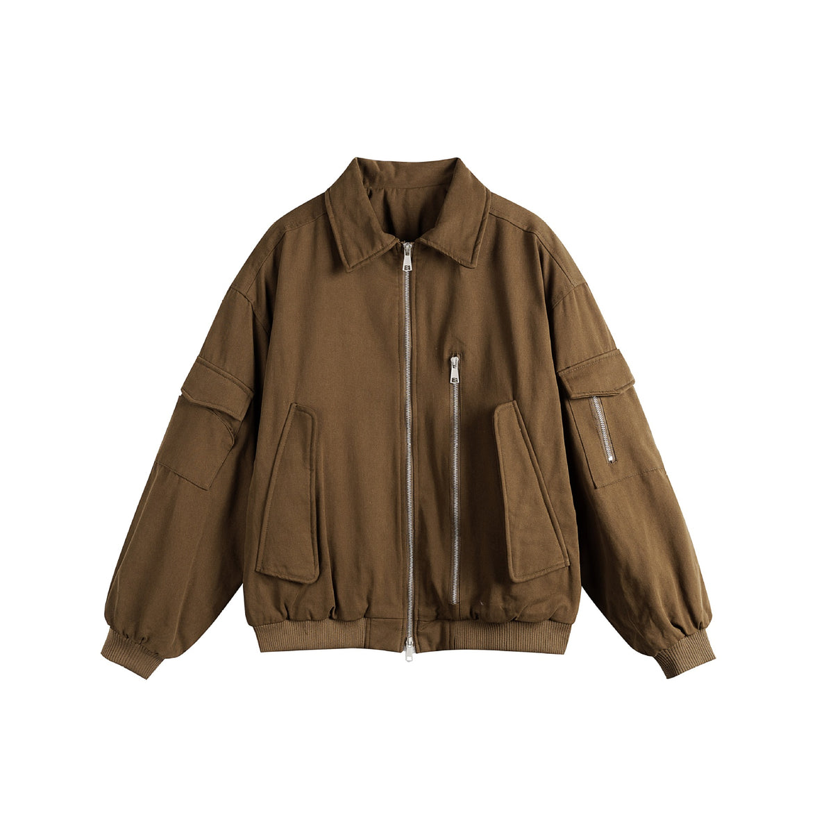 Unisex Boxy Utility Blouson Jacket with Zip Details and Functional Flap Pockets EVA-US