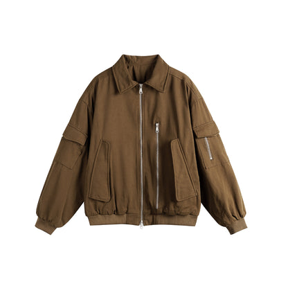 Unisex Boxy Utility Blouson Jacket with Zip Details and Functional Flap Pockets EVA-US