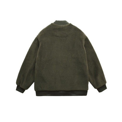 Men's Teddy Fleece Bomber Jacket with Utility Pockets and Nylon Inserts EVA-US