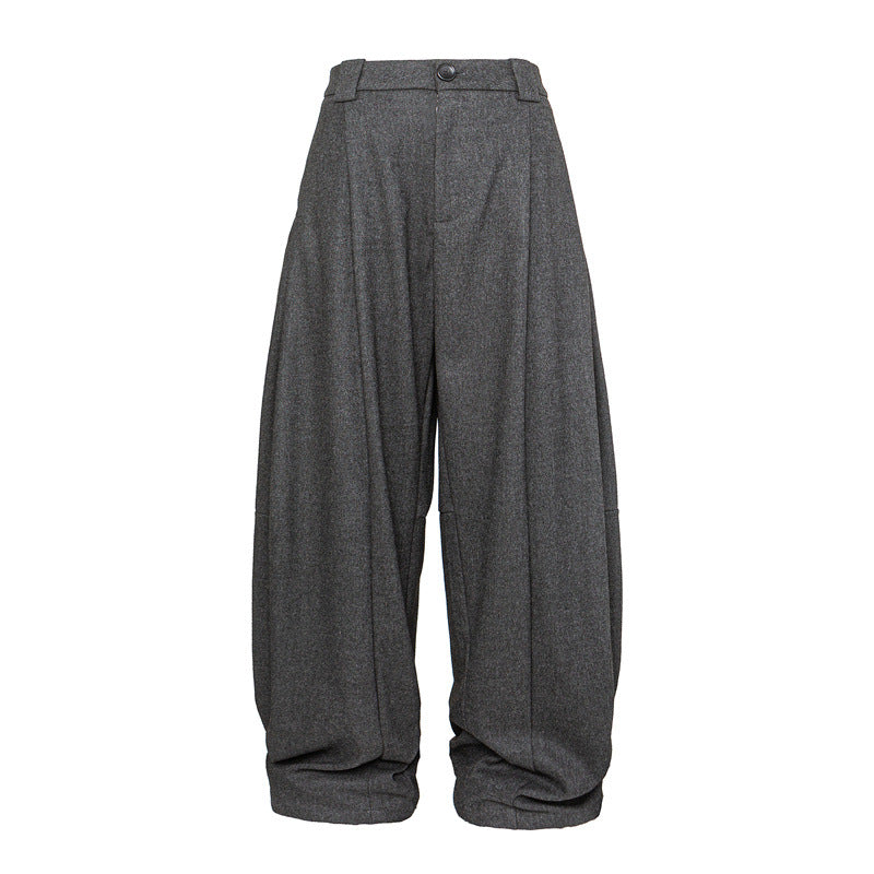 Women's Wide Pleated Palazzo Style Trousers with High Waist and Turned-Up Waistband EVA-US