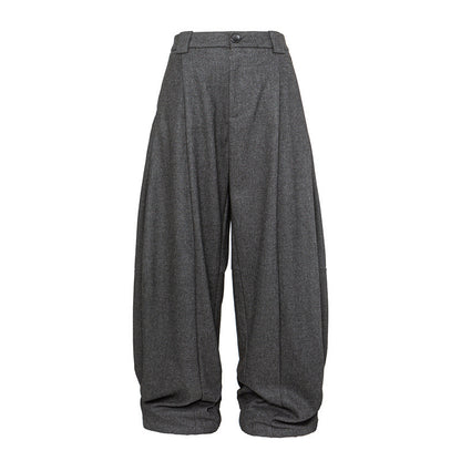 Women's Wide Pleated Palazzo Style Trousers with High Waist and Turned-Up Waistband EVA-US