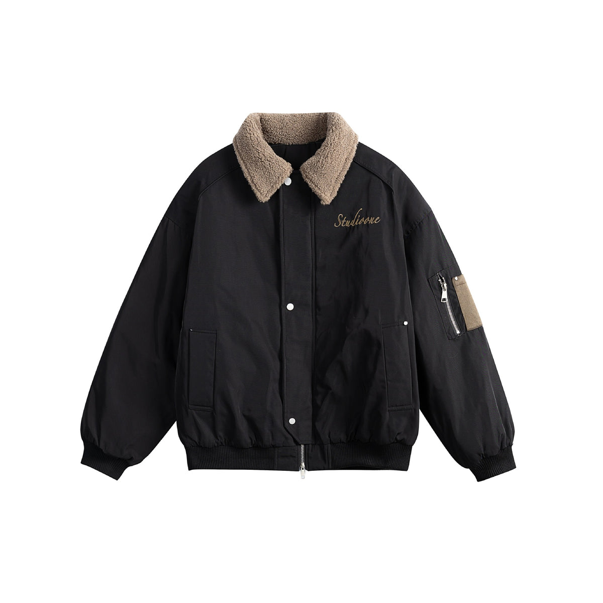 Unisex Padded Bomber Jacket with Teddy Collar and Utility Arm Pocket EVA-US