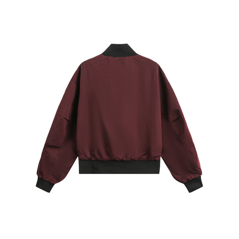 Unisex Short Cut Satin Bomber in Boxy Cut with Contrasting Ribbed Collar and Balloon Sleeves EVA-US