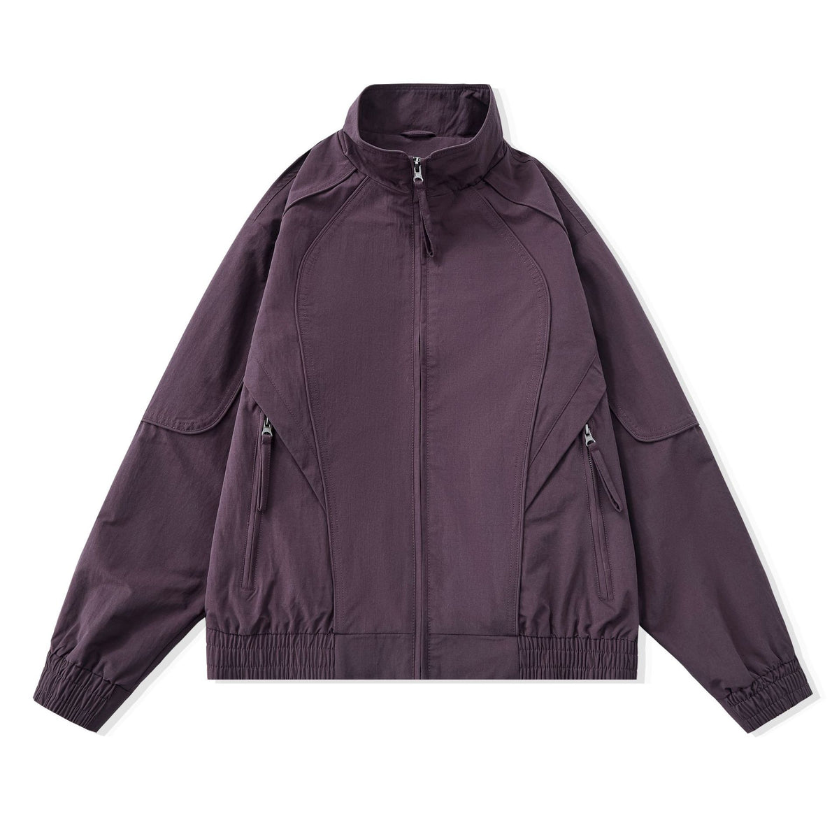 Women Short Boxy Utility Jacket with ergonomic seams, high standing collar and drawstring hood