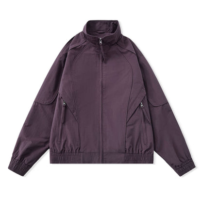 Women Short Boxy Utility Jacket with ergonomic seams, high standing collar and drawstring hood