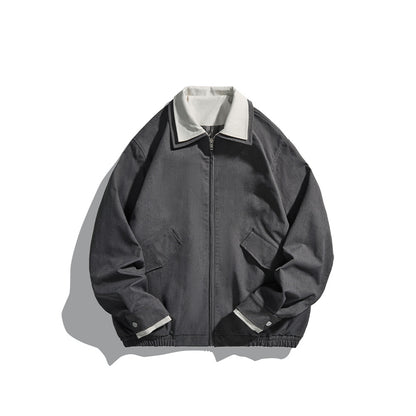 Men's short jacket in boxy cut made of sturdy canvas with contrasting lapel EVA-US