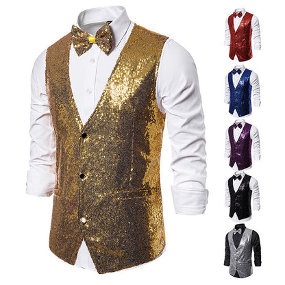 Men's Glittering Holiday Waistcoat with Matching Bow Tie EVA-US
