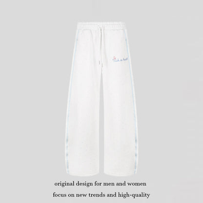 Women's Extra Wide Palazzo Sweatpants in Polka Dot Design with Elastic Comfort Waistband and Side Contrast Stripes EVA-US
