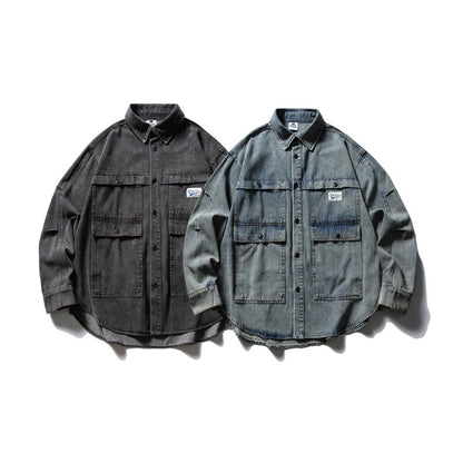Unisex Oversized Denim Chore Jacket in boxy cut with large flap pockets EVA-US