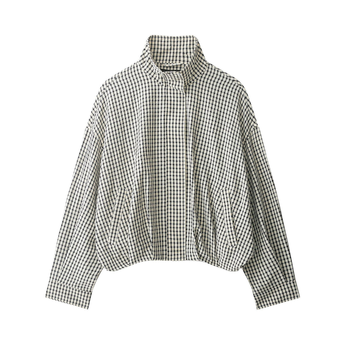 Women's Oversize Cropped Jacket with Stand-up Collar, Boxy Silhouette and Patch Pockets EVA-US