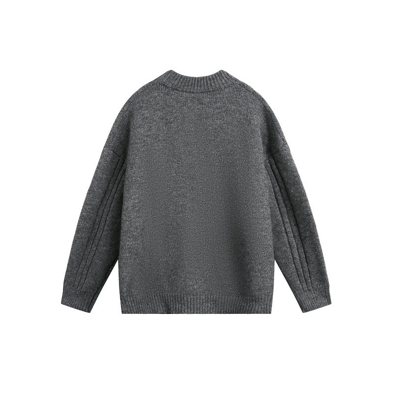 Women's Chunky Knit Cable Knit Sweater with Henley Placket and Stand-Up Collar EVA-US