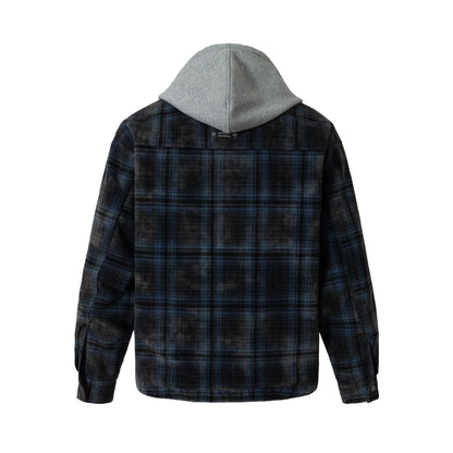 Men's checked layer shirt jacket with integrated hood inner jacket EVA-US