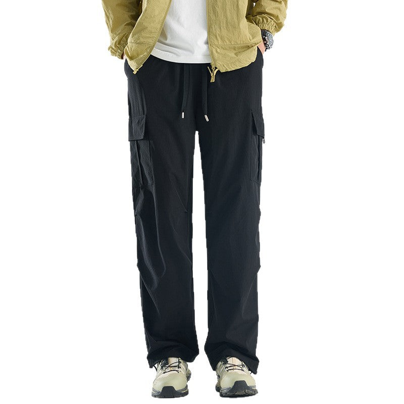 Men's Wide Tech Cargo Pants with Utility Pockets and Adjustable Waist EVA-US