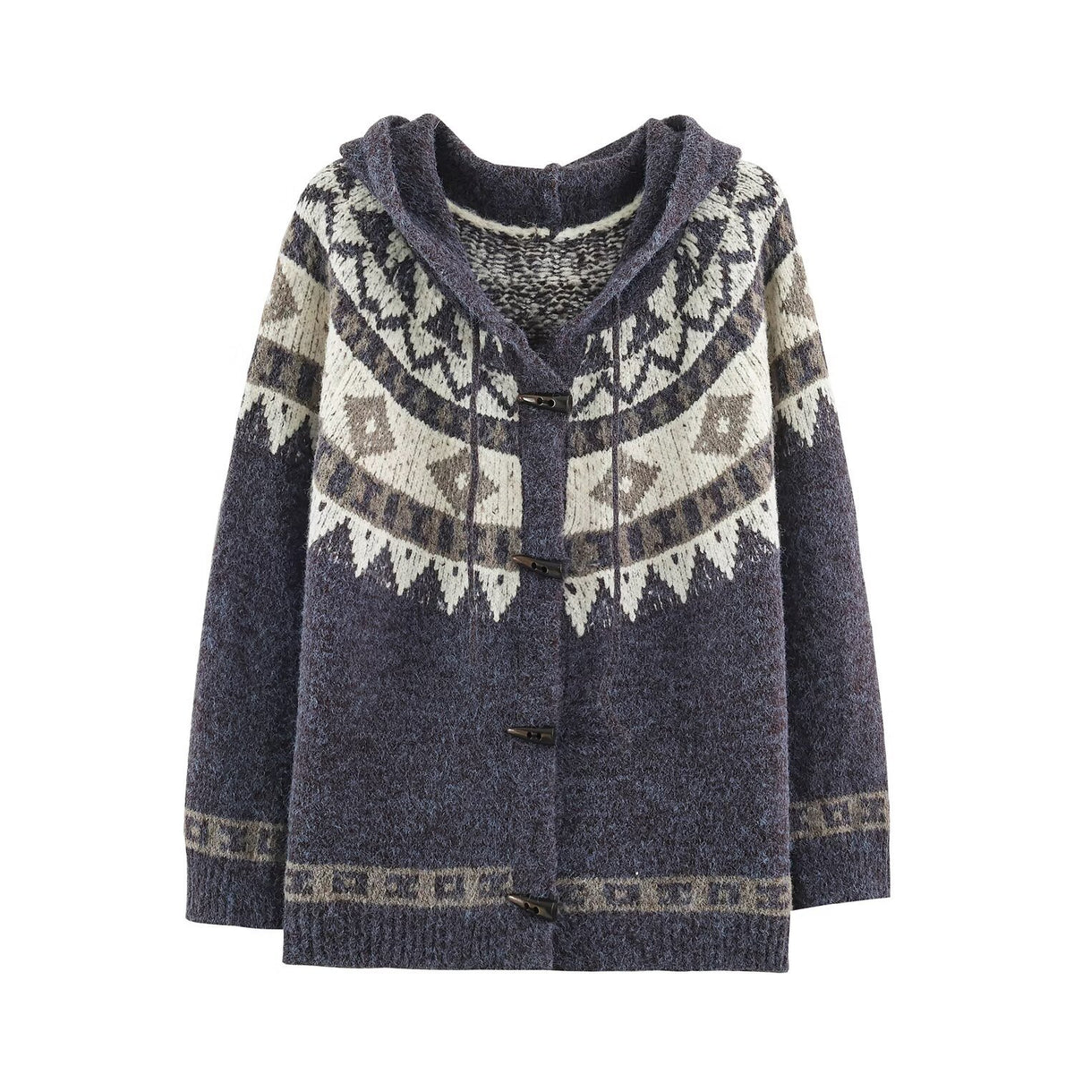 Ladies hooded cardigan in Norwegian style with toggle closures EVA-US