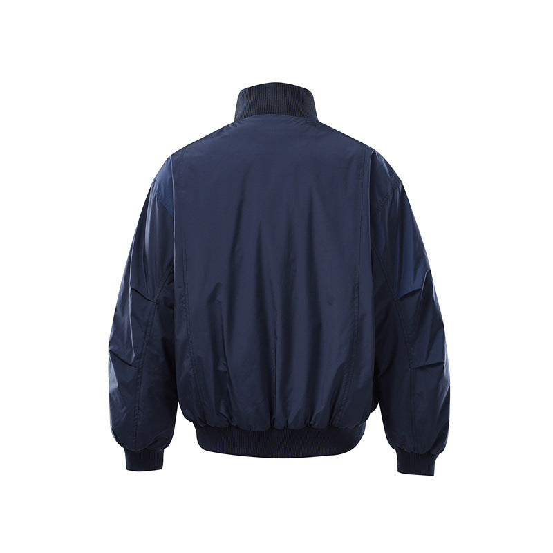 Men's Lightweight Nylon Bomber Jacket with Stand-Up Collar and Elastic Hem EVA-US