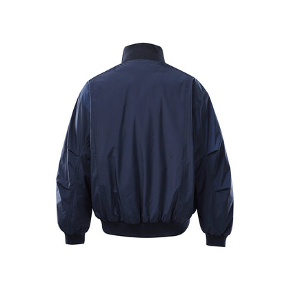Men's Lightweight Nylon Bomber Jacket with Stand-Up Collar and Elastic Hem EVA-US