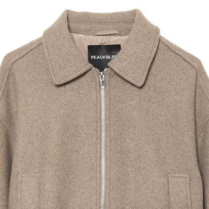 Women's short wool blend jacket with front zipper and drawstring hem EVA-US