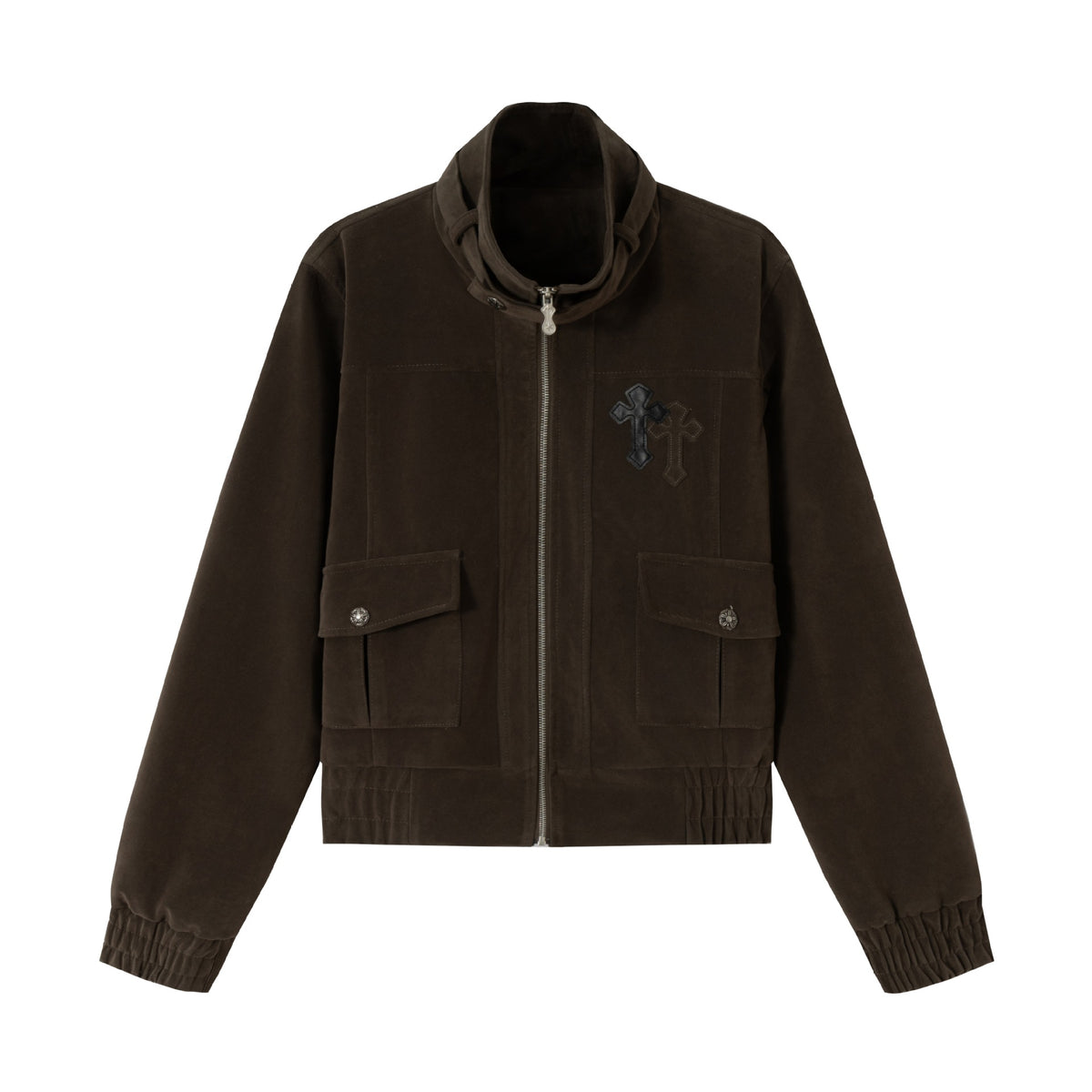 Men's short jacket in suede look with funnel collar, cargo patch pockets and decorative cross application EVA-US