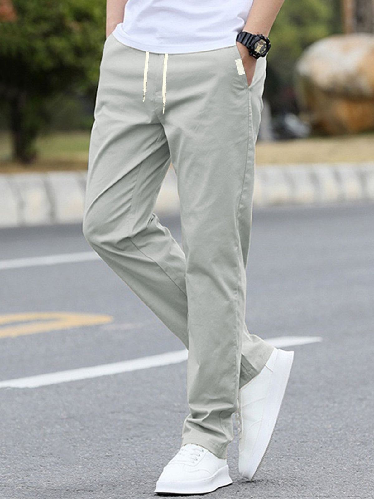 Men's sporty leisure pants with elastic waistband and modern side pockets EVA-US