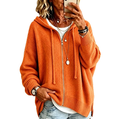 Women Oversize Hooded Zip Cardigan made of soft fine knit EVA-US