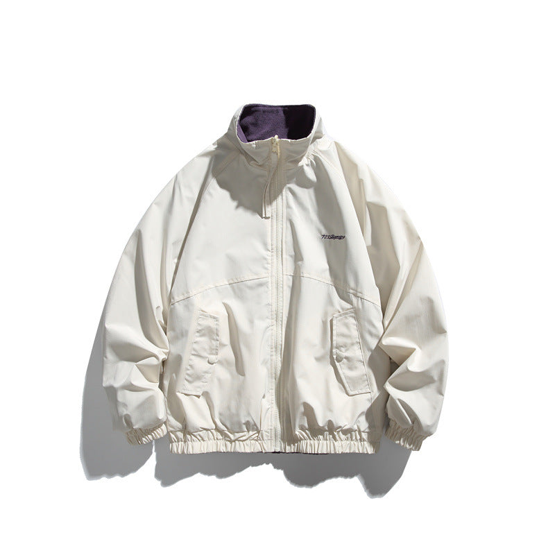 Unisex Light Boxy Windbreaker with High Collar and Contrasting Lining EVA-US