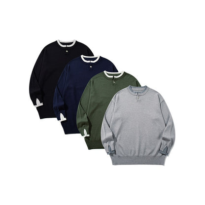 Unisex Oversize knit pullover with short Henley button placket and thumb hole cuffs EVA-US