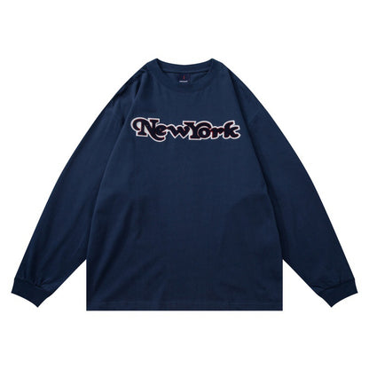 Unisex Oversize-Longsleeve Shirt with Chenille Logo and Round Neck EVA-US