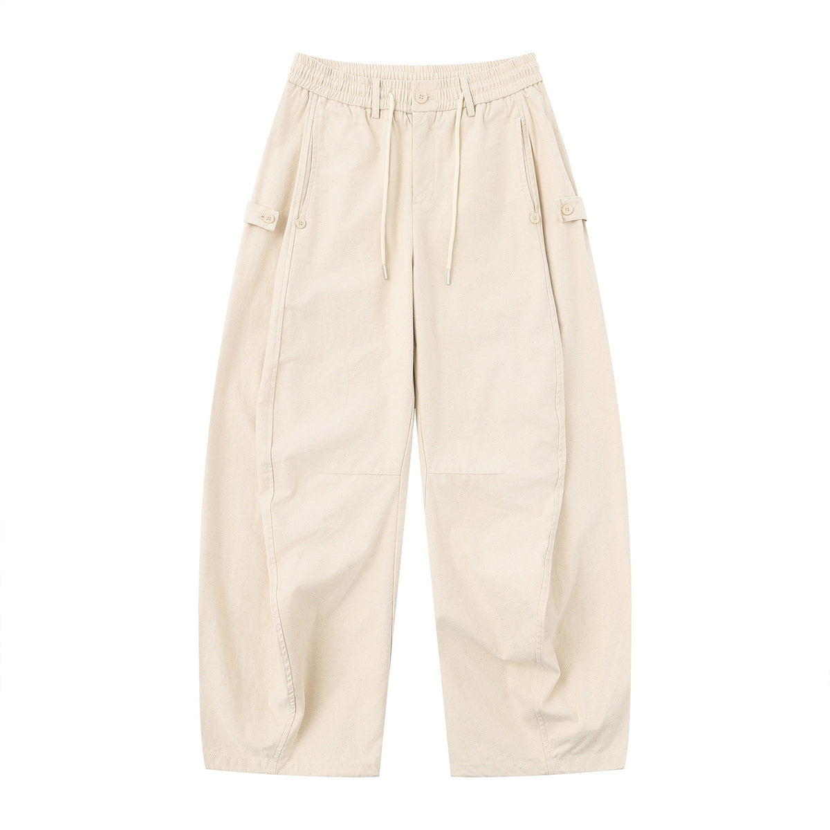 Women's utility-style culotte cargo pants with elastic drawstring waistband and flap pockets