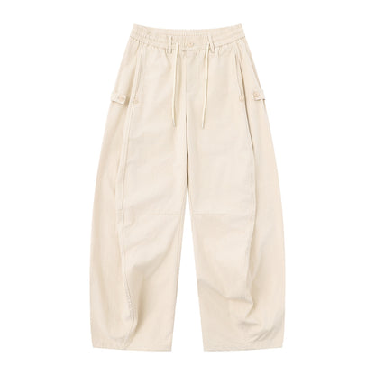 Women's utility-style culotte cargo pants with elastic drawstring waistband and flap pockets