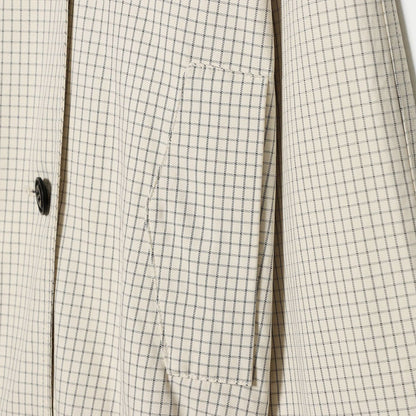 Women's Cropped Short Trench Coat with Wide Shawl Collar, Checkered Grid Print and Elastic Hem