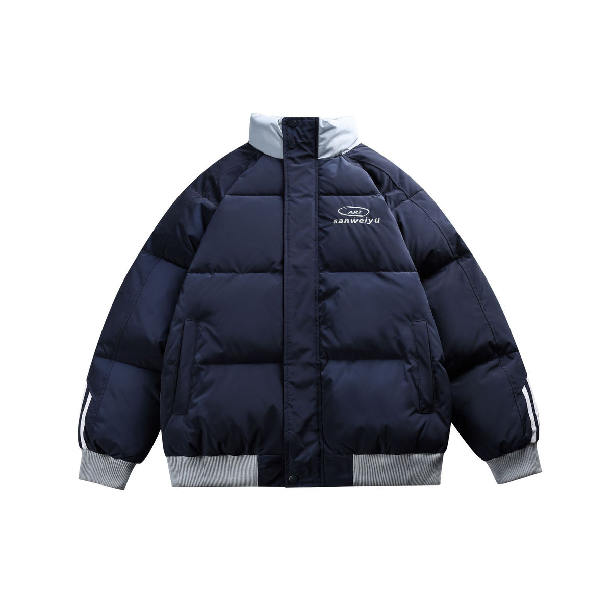 Unisex Short-cut padded bomber jacket with high stand-up collar and contrasting ribbed hems EVA-US