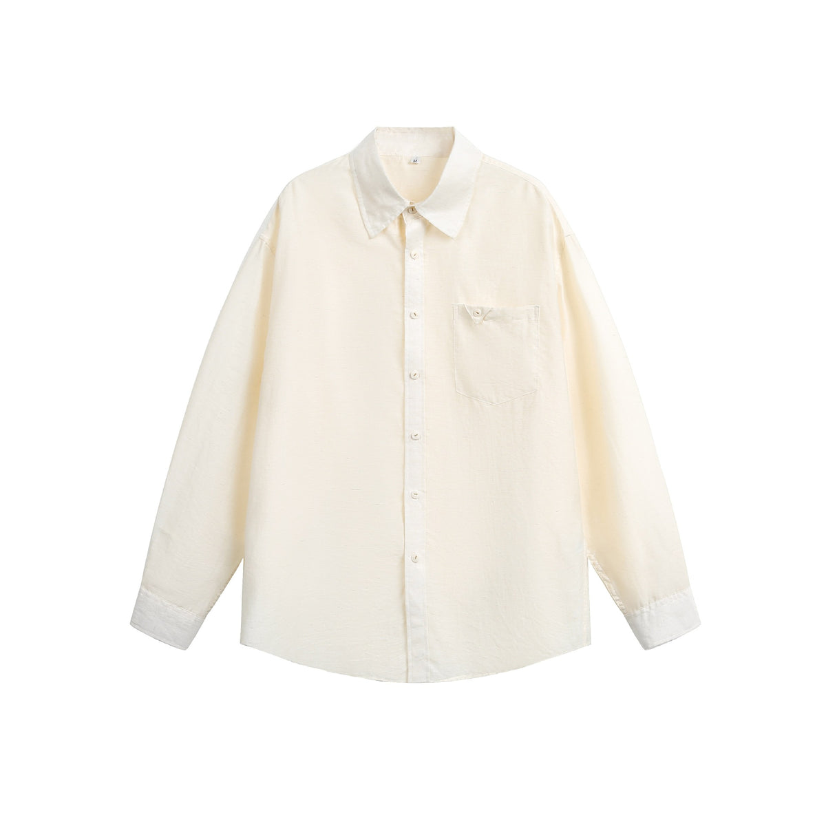 Women's Oversized Linen Blend Shirt Blouse with Large Kent Collar and Patch Breast Pocket EVA-US