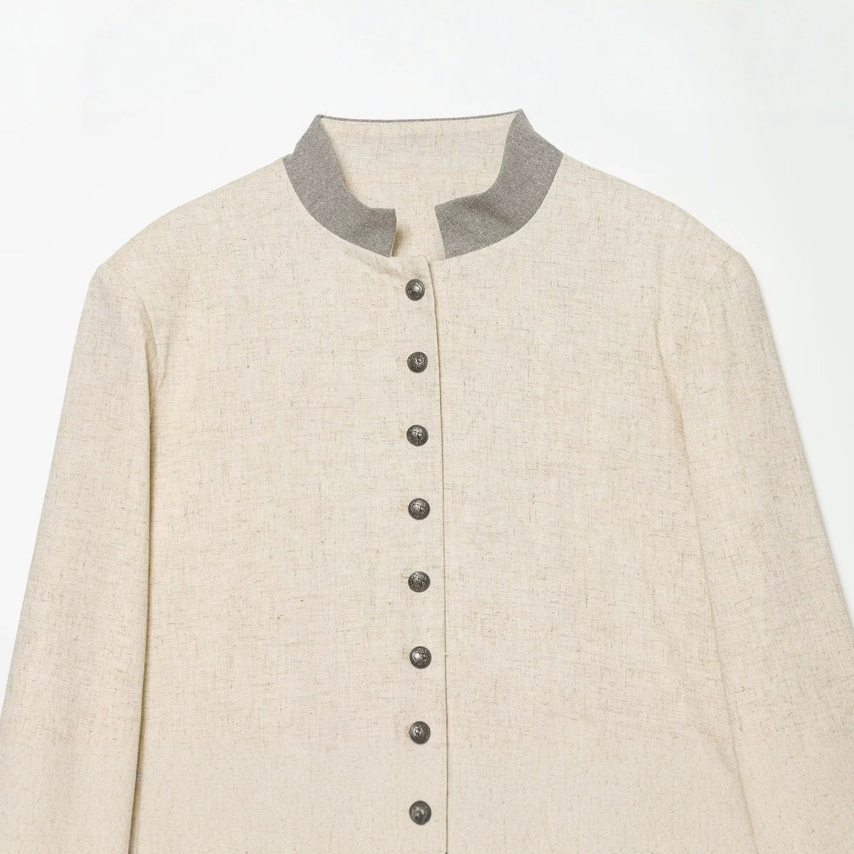 Women's cropped jacket in boxy cut with short stand-up collar and decorative button placket EVA-US