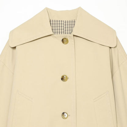 Women's Cropped Boxy Transitional Jacket with Large Shawl Collar and Patch Pockets EVA-US