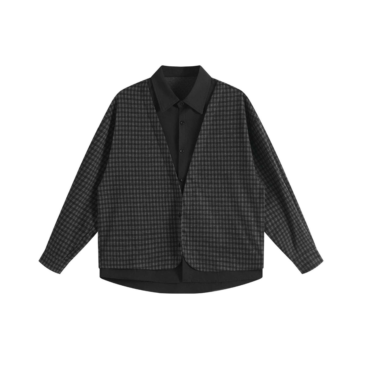Women's Oversize Shirt Jacket in Layering Look with Check Pattern EVA-US