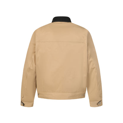 Unisex Short Boxy Quilted Blouson Jacket with Contrasting Leather-Look Collar EVA-US
