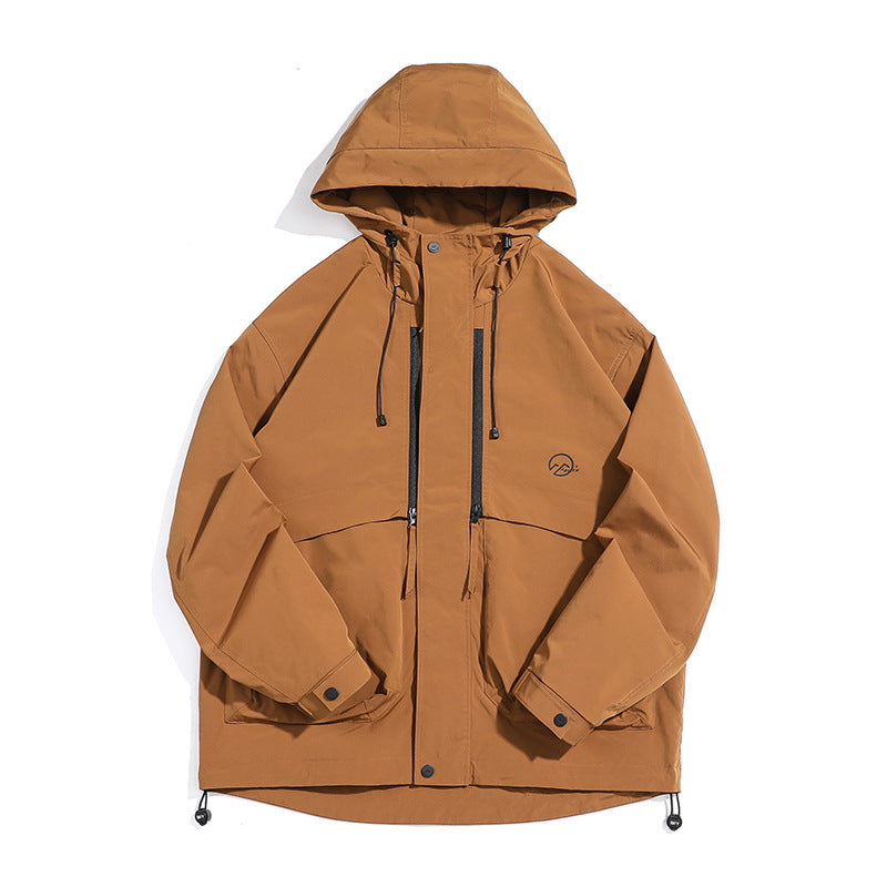 Unisex Technical Outdoor Jacket in Boxy Cut with Hood and Vertical Chest Zippers EVA-US