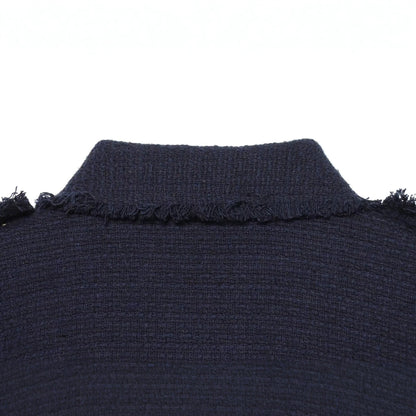 Women Short Boucle Jacket with Fringe Hem, Shoulder Pads and Patch Pockets EVA-US