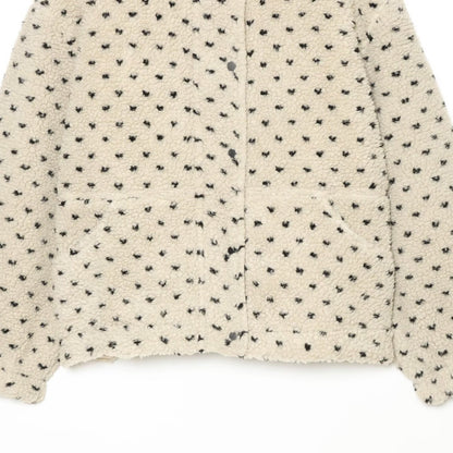 Women Short Teddy Jacket with Stand Collar and Polka Dot Pattern EVA-US