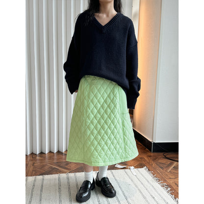 Women’s Quilted Midi Skirt with A-Line and Patch Pocket EVA-US