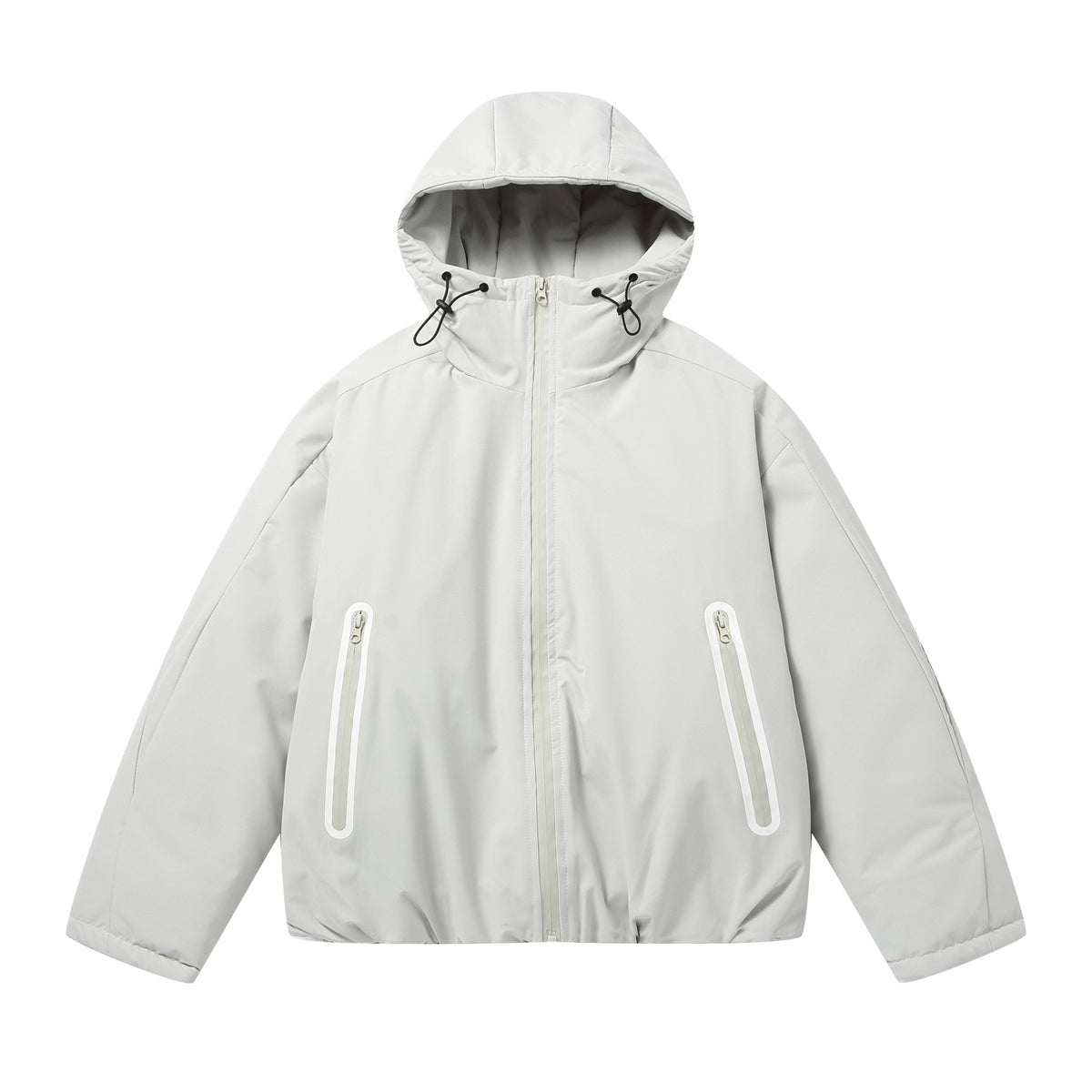 Unisex Short Boxy Weatherproof Puffer Jacket with Hood and Sealed Zippers EVA-US